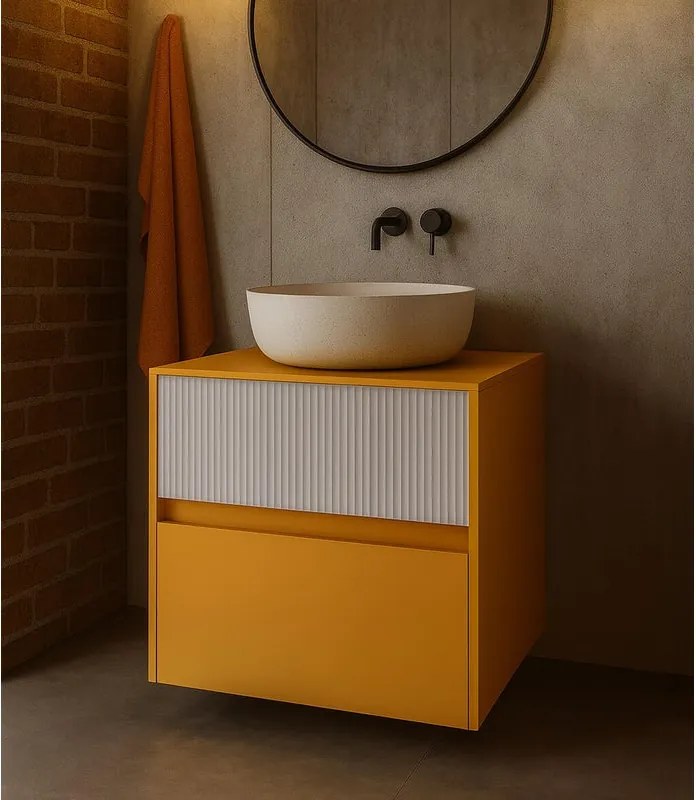 Mobile da bagno sospeso sotto lavabo Niwa 2 cassetti L 59.5 x H 50 x P 45.5 cm senape opaco cannettato