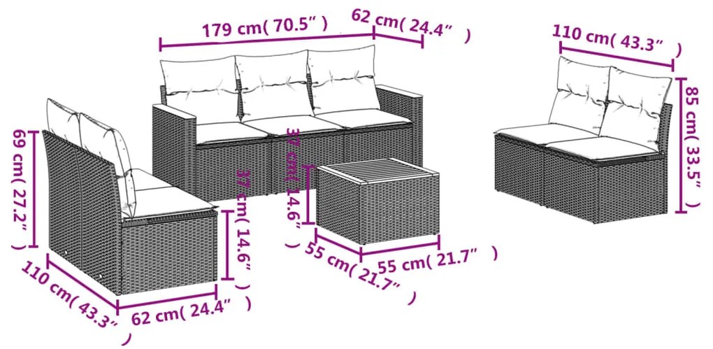 Set divano da giardino 8 pz con cuscini beige in polyrattan