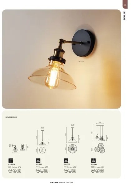 Redo 01-1002 - Lampadario a sospensione con filo SAVILLE 1xE27/42W/230V