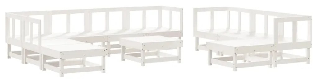 Set Salotto da Giardino 11 pz Bianco in Legno Massello di Pino