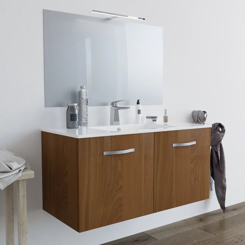 Mobile bagno BUMA100 Rovere scuro 8110 con lavabo e specchio