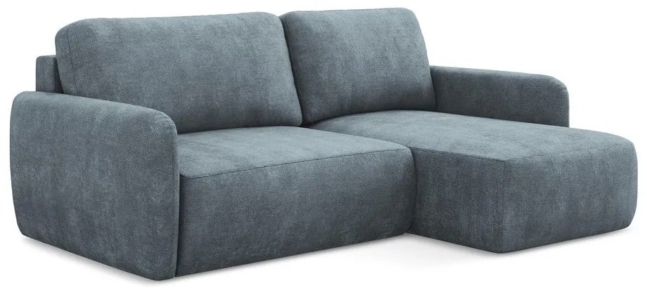 Divano angolare blu polveroso allungabile/con contenitore (con penisola a destra/con chaise lounge) con rivestimento in ciniglia Lilo – Makamii