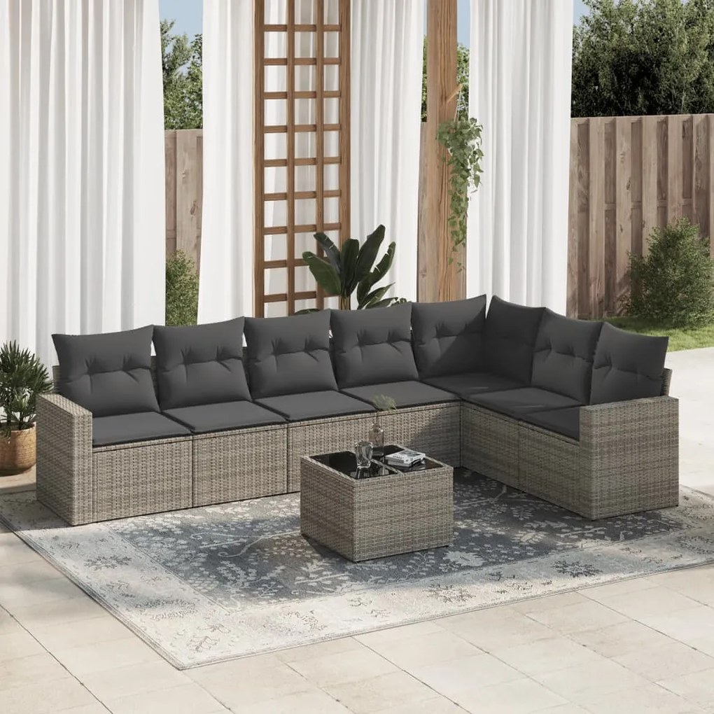 Set Divano da Giardino 8 pz con Cuscini Grigio in Polyrattan