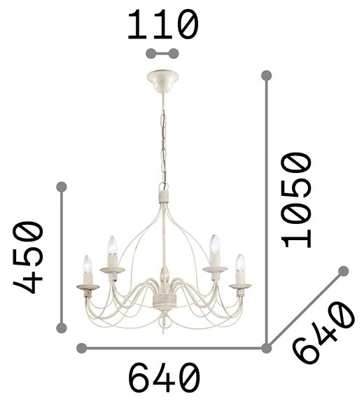 Lampadario Shabby Chic-Provenzale Corte Metallo Corten 5 Luci E14