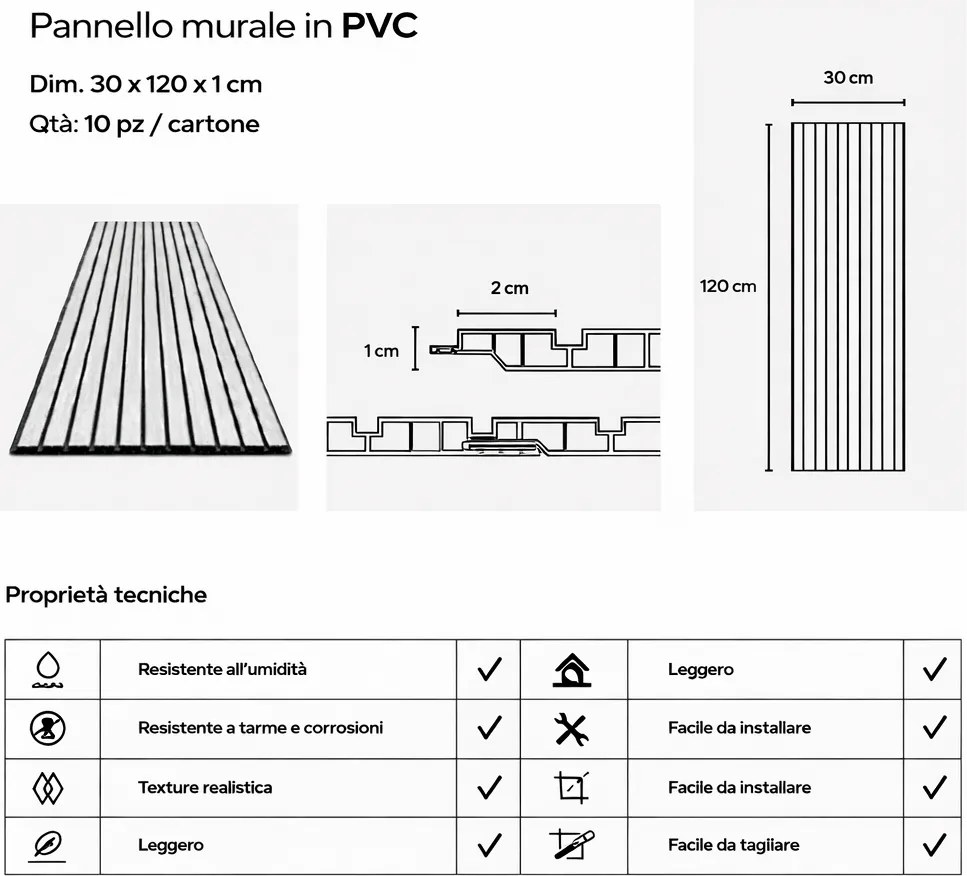Set 10 Pannelli Decorativi 120x30 cm Rivestimento Murale Effetto Legno in PVC Rovere...