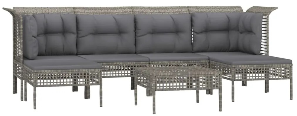 Set divani da giardino 7 pz con cuscini in polyrattan grigio