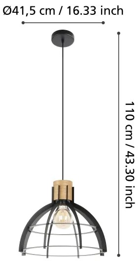 Eglo 43769 - Lampadario a sospensione con filo STILLINGTON 1xE27/40W/230V nero