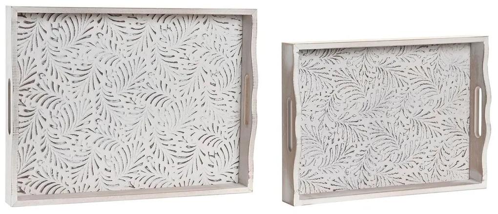 Set di Vassoi DKD Home Decor Marrone Bianco Tropicale 2 Pezzi Legno MDF Foglia della pianta (39 x 30 x 5 cm)