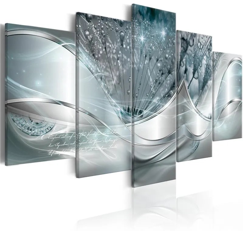 Quadro  Sparkling Dandelions (5 Parts) Blue Wide  Colore Argento, Dimensioni e Misure 100x50