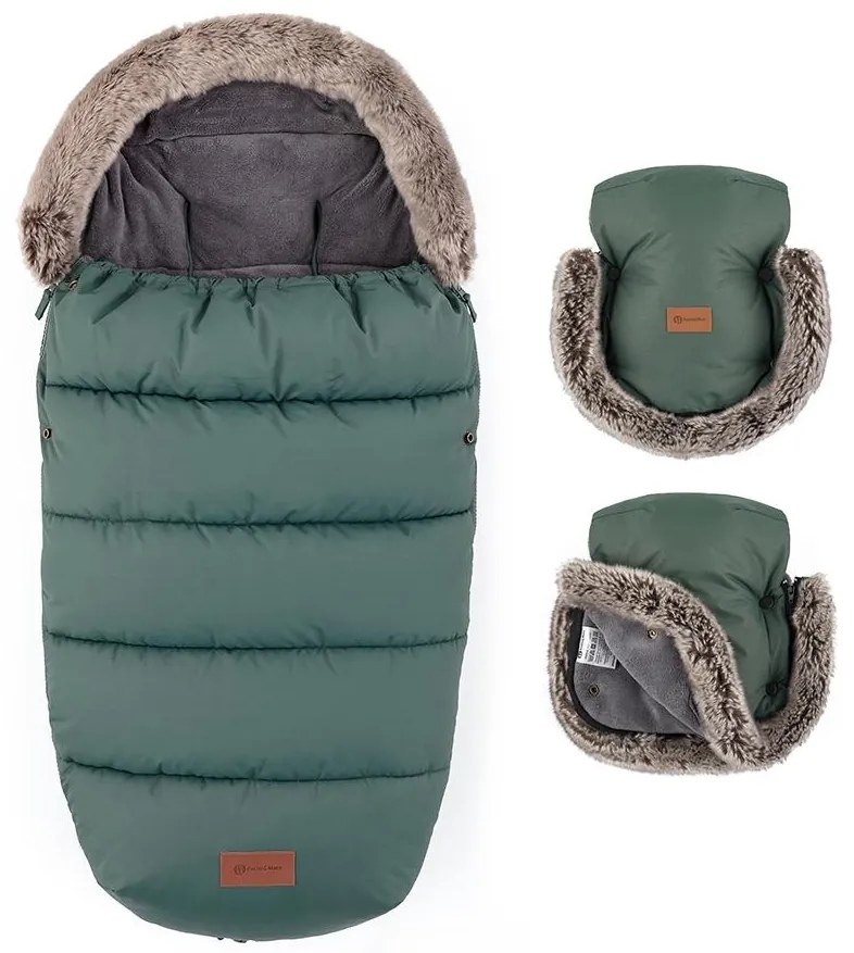 PETITE&MARS - SET Sacco nanna per bambini 4 in 1 COMFY + muffole per passeggino FURRY Khaki
