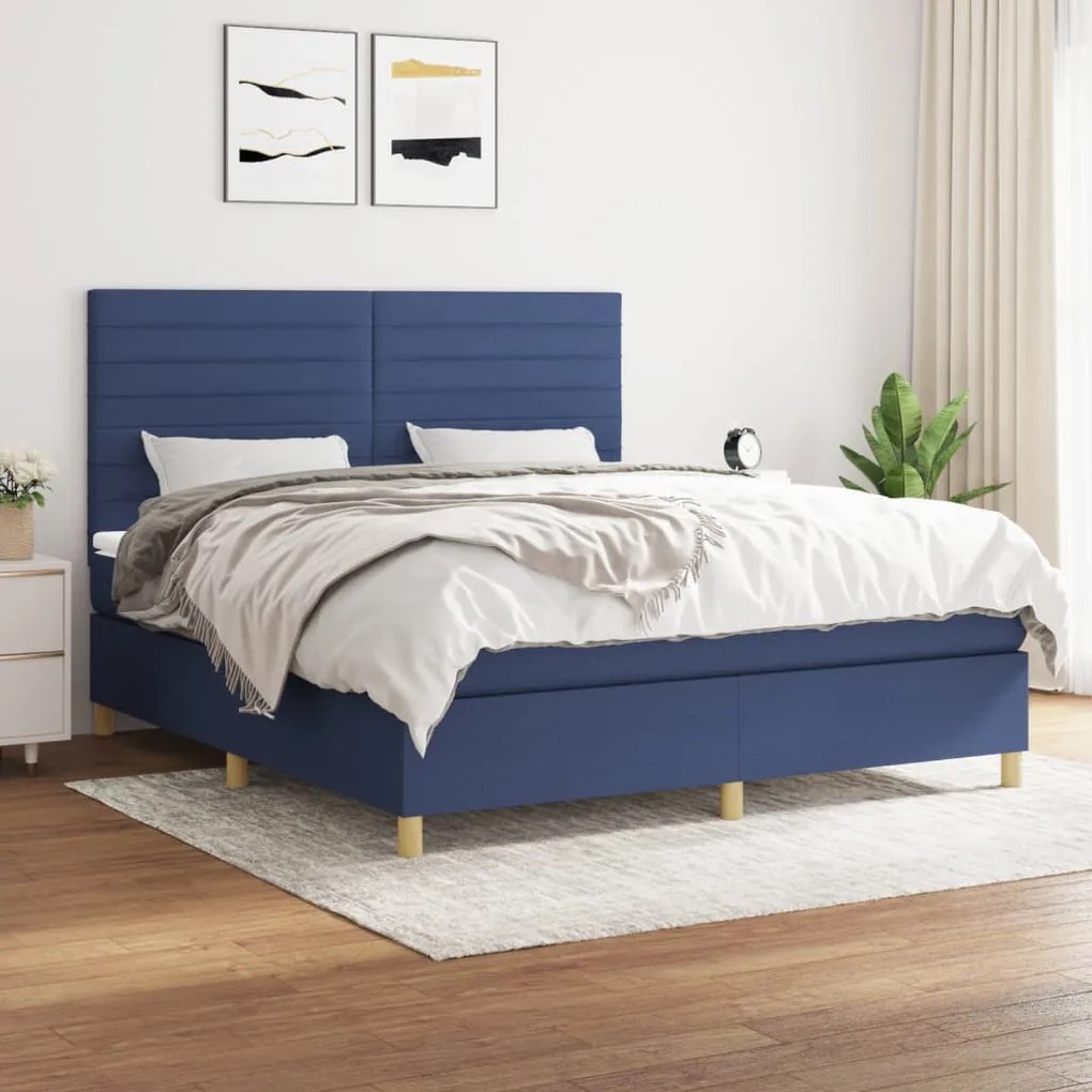 Giroletto A Molle Con Materasso Blu 160x200 Cm İn Tessuto /