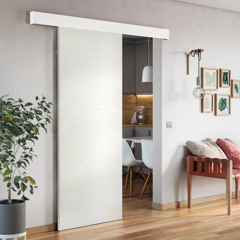 Porta scorrevole Kent in alluminio bianco, L 93 x H 212 cm, con binario Atelier bianco Reversibile