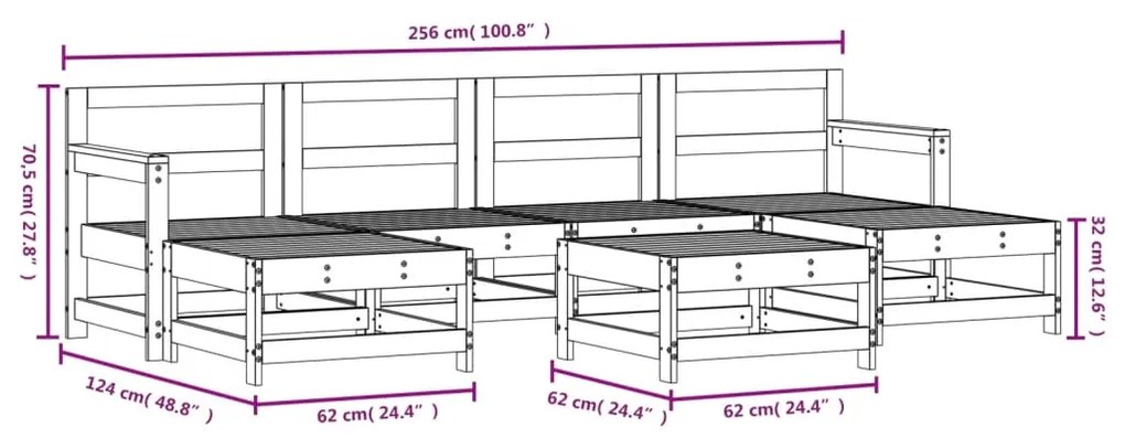 Set Salotto da Giardino 7 pz Bianco in Legno Massello di Pino