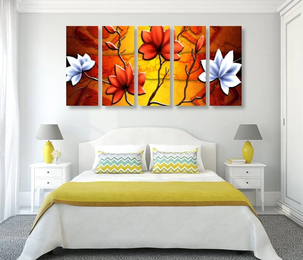 Quadri 5 pezzi – Fiori in stile etnico