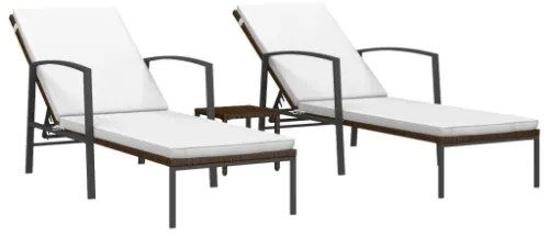 Lettini Prendisole 2 pz con Tavolo in Polyrattan Marrone