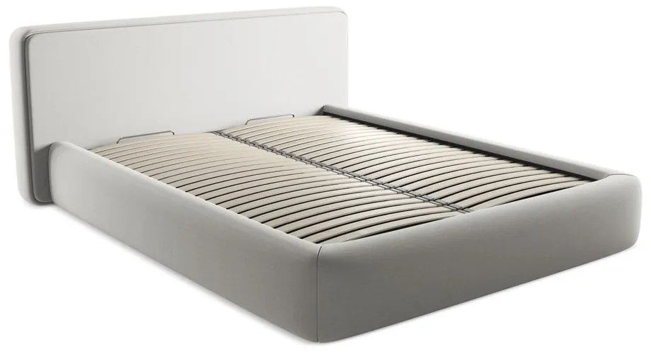 Letto matrimoniale imbottito grigio chiaro con vano contenitore con griglia 160x200 cm Kiana - Makamii
