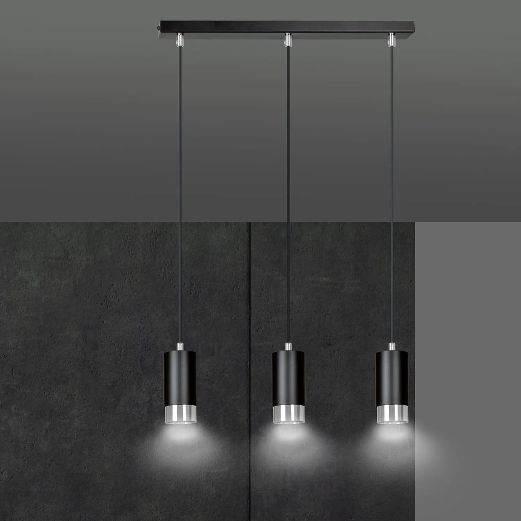 Lampadario 3 Luci Ivar Con Cilindri In Acciaio Nero E Cromo