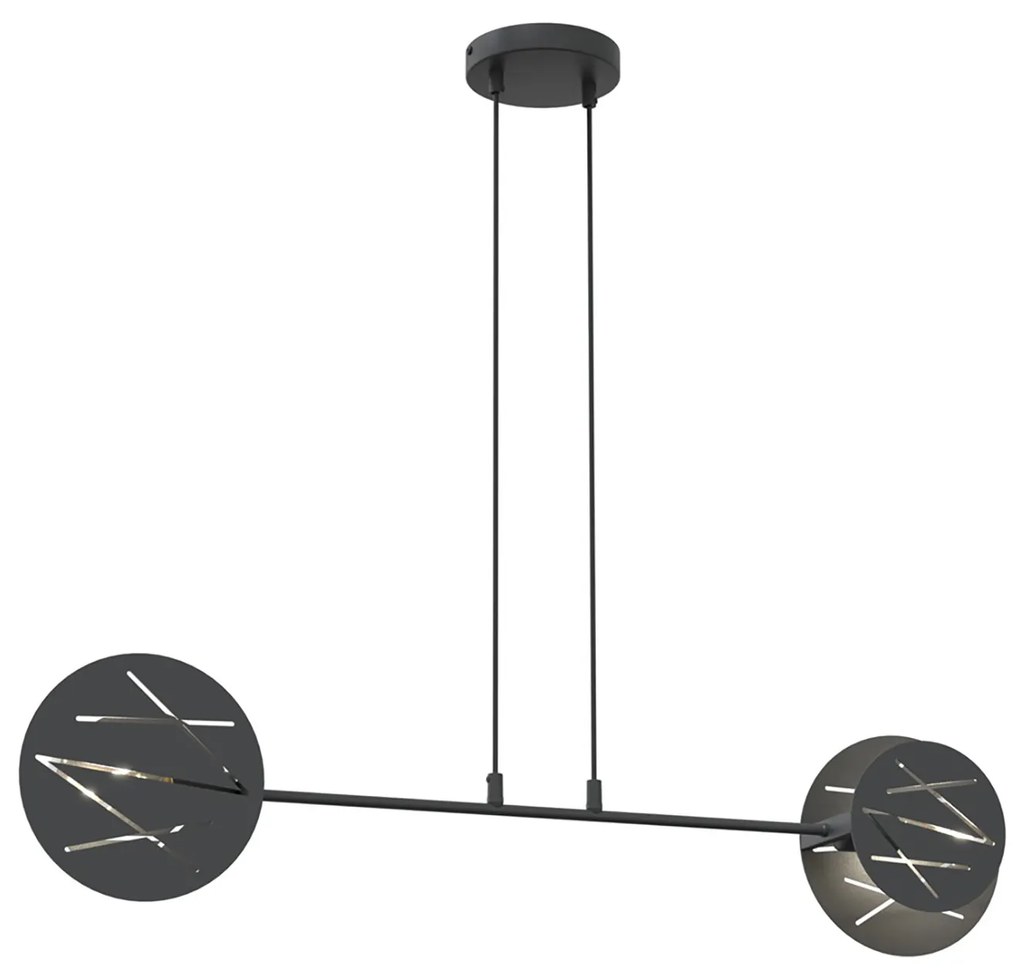 Lampadario 2 Luci Mercurio In Acciaio Nero A Bracci E Diffusori A Cerchio