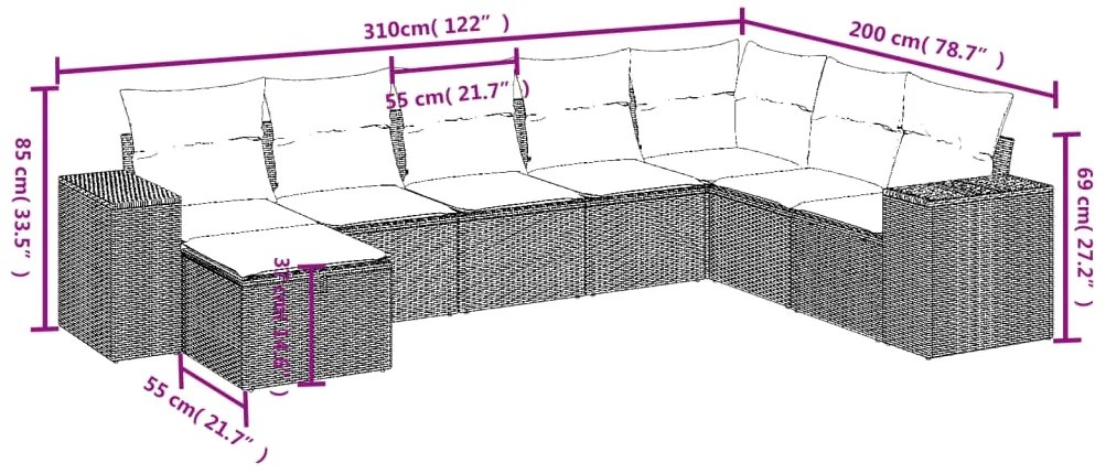 Set divano da giardino 8 pz con cuscini grigio in polyrattan