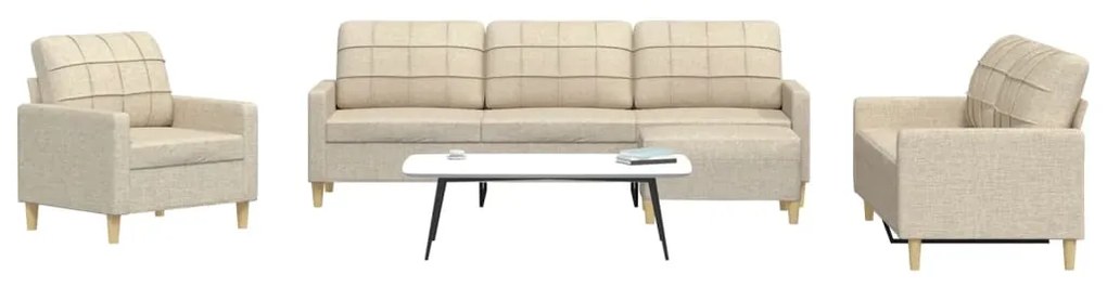 Set Di Divani 4 Pz Con Poggiapiedi Crema İn Tessuto /