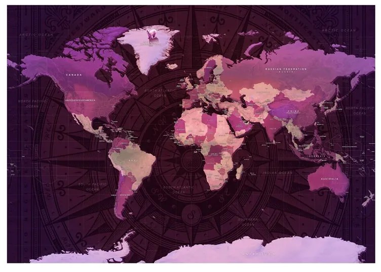 Fotomurale  Purple World Map  Colore Rosa, Dimensioni e Misure 100x70