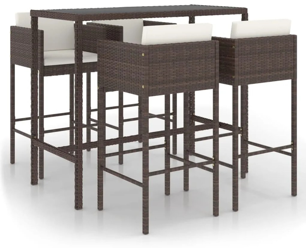 Set da bar da giardino 5 pz con cuscini in polyrattan marrone