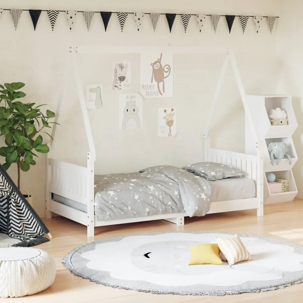 Giroletto Per Bambini Bianco 80x160cm İn Legno Massello Di Pino /