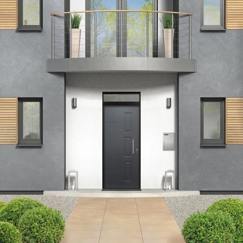 Porta blindata MASTER Jack S L 80 x H 210 cm in PVC grigio/bianco, apertura spingere a sinistra, falso telaio incluso