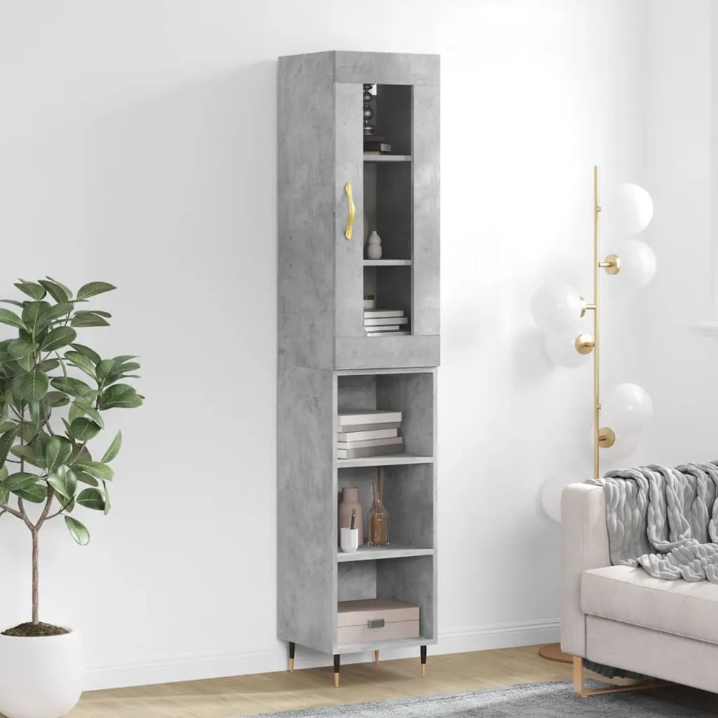 Credenza Grigio Cemento 34,5x34x180 Cm İn Legno Multistrato /