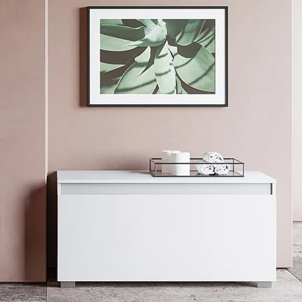 Cassa Panca con cassettone in legno 81 cm BIANCO Lucido