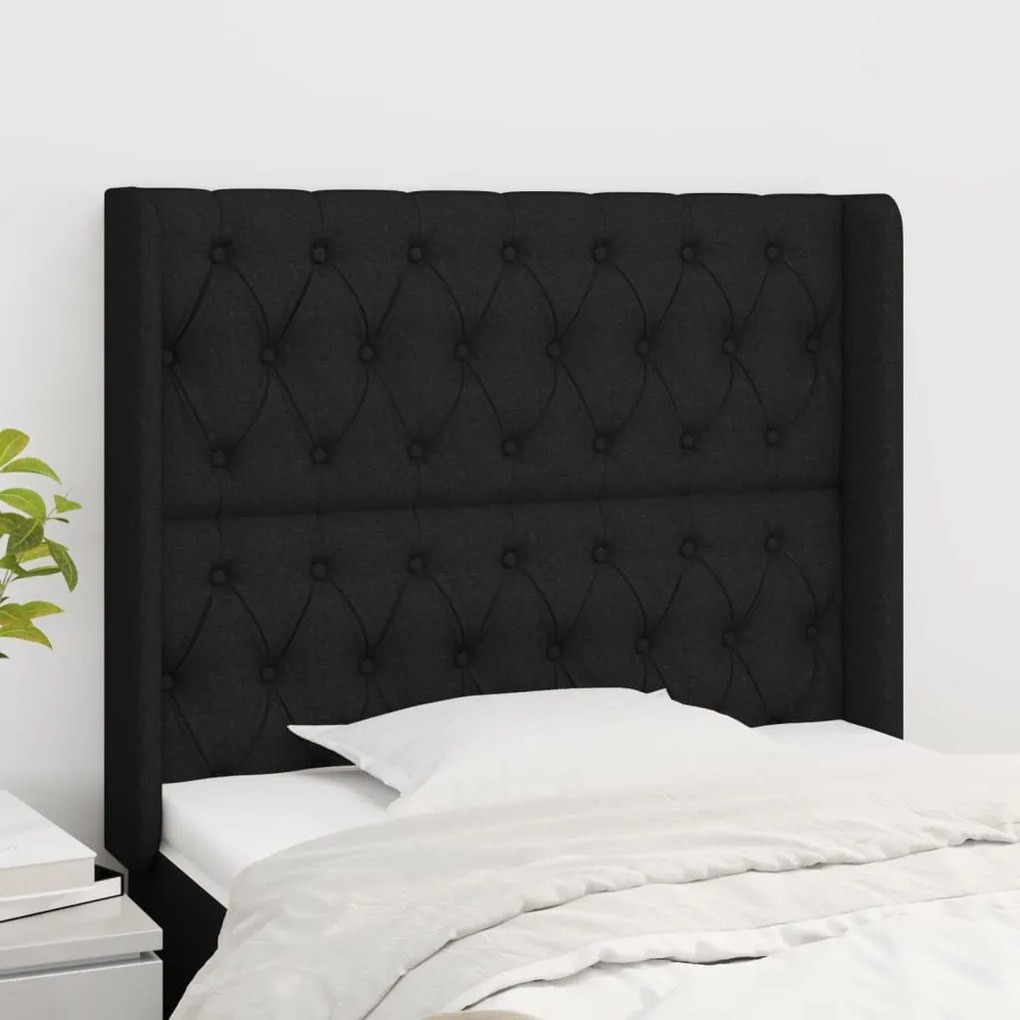 Testiera Ad Orecchio Nera 103x16x118/128 Cm İn Tessuto /