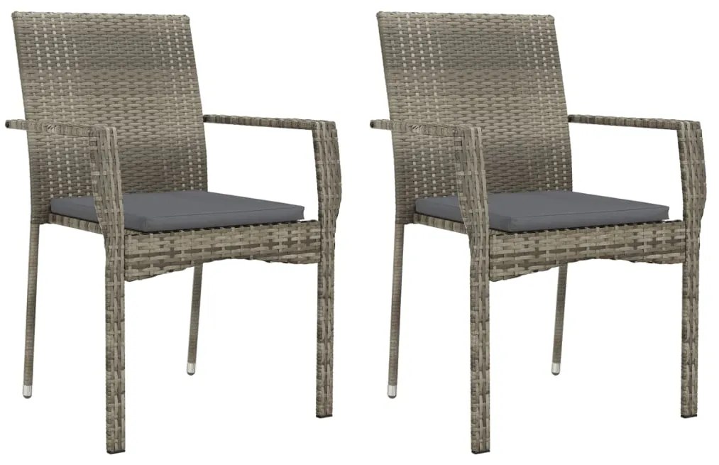 Set da pranzo da giardino 3 pz con cuscini in polyrattan grigio