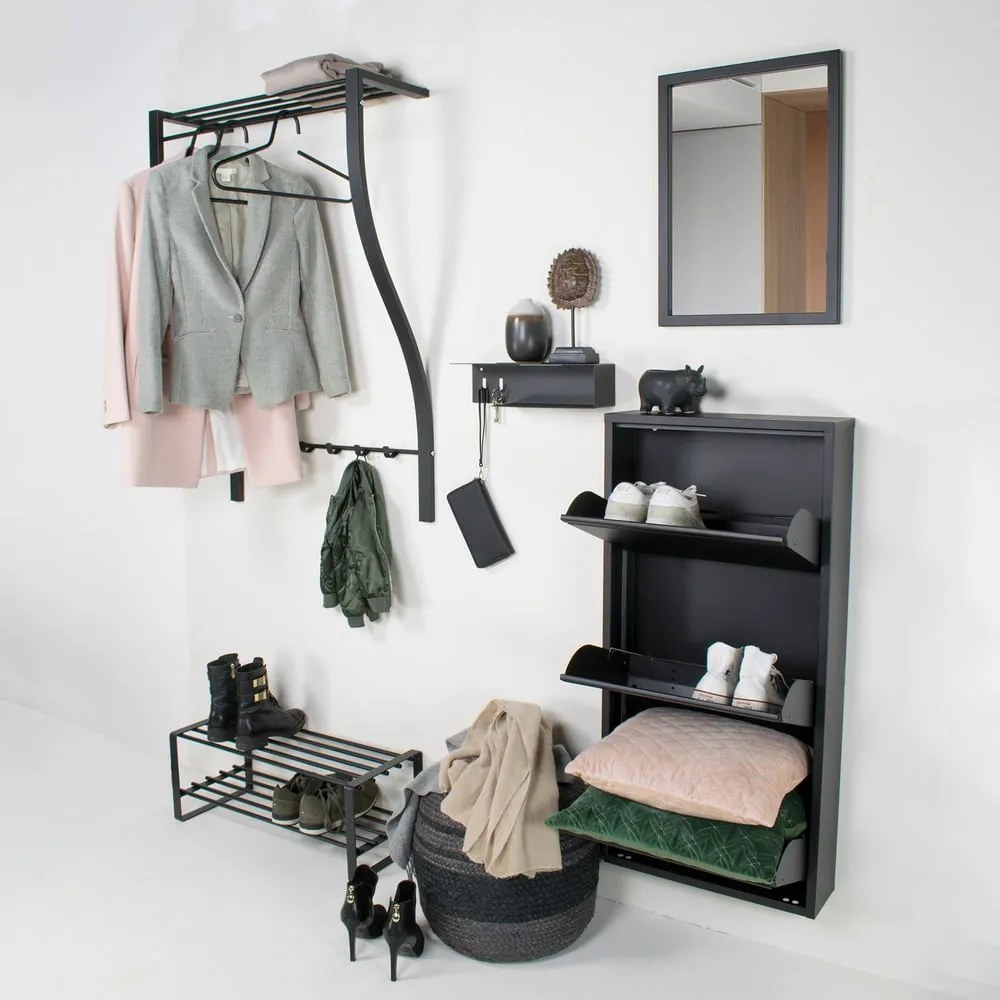 Attaccapanni da parete nero in metallo con scaffale 75 cm Carve – Spinder Design