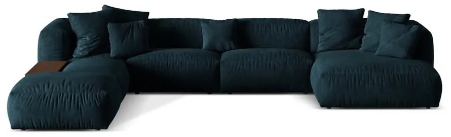 Divano angolare componibile blu scuro (con penisola a sinistra/a U) con rivestimento in velluto Martina – Micadoni