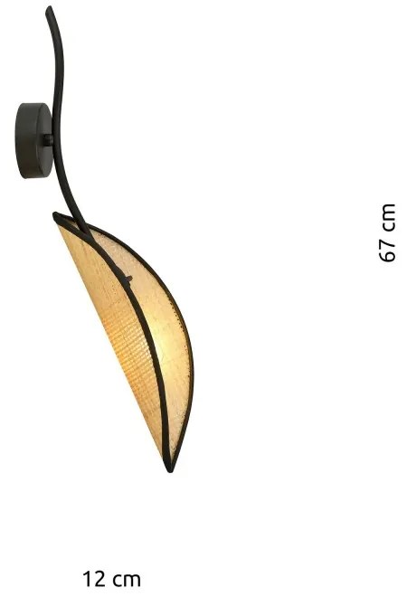 Applique da Parete in Acciaio e Tessuto LOTUS K1 Nero E14 Colore del corpo Nero e Rattan