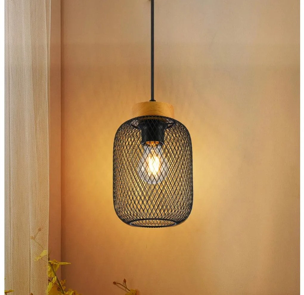 Brilagi - Lampada a sospensione con cavo BASKLITE 1xE27/15W/230V legno di caucciù/nero