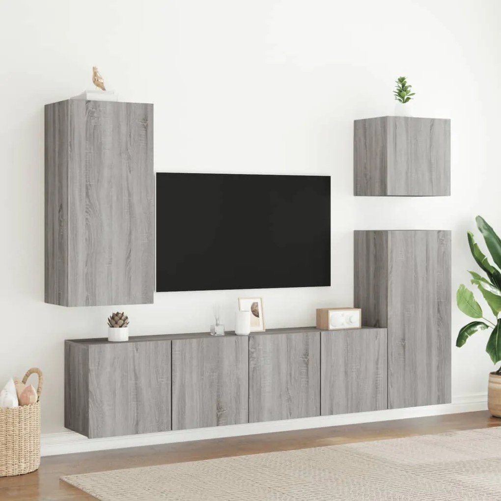 Mobile tv parete grigio sonoma 40,5x30x90 cm legno multistrato