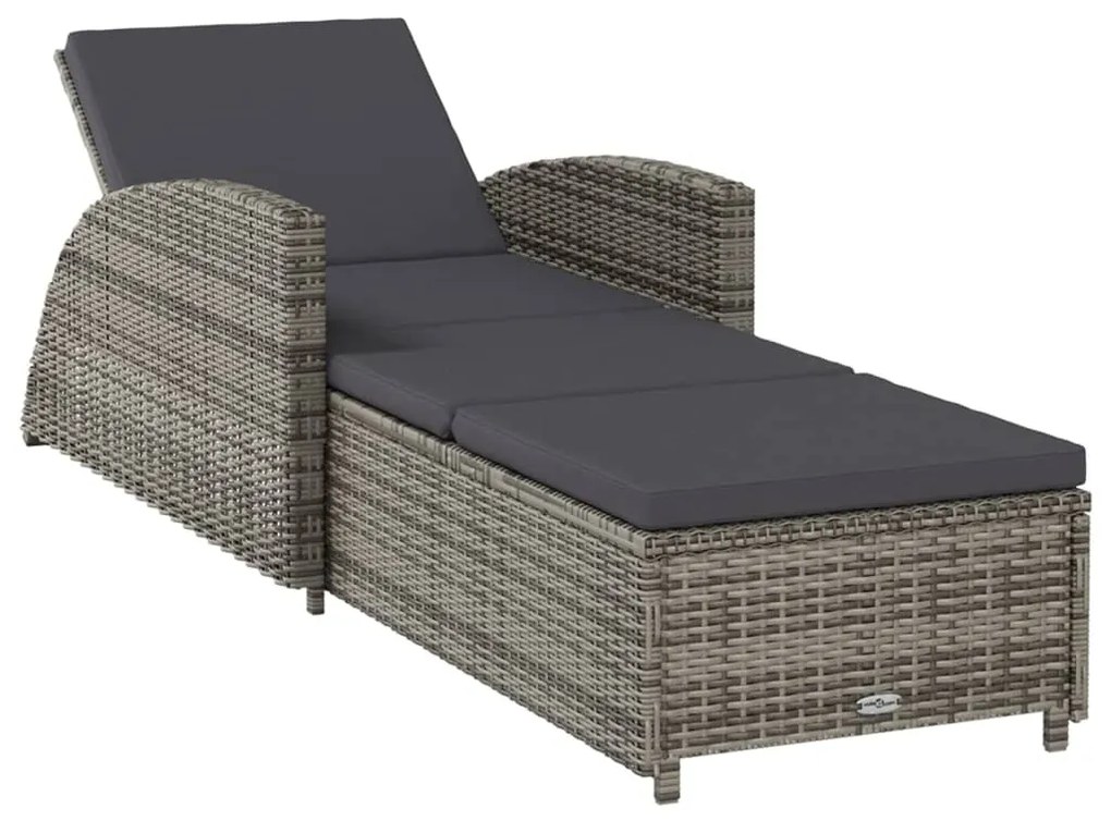 Lettino prendisole con cuscino grigio scuro polyrattan grigio