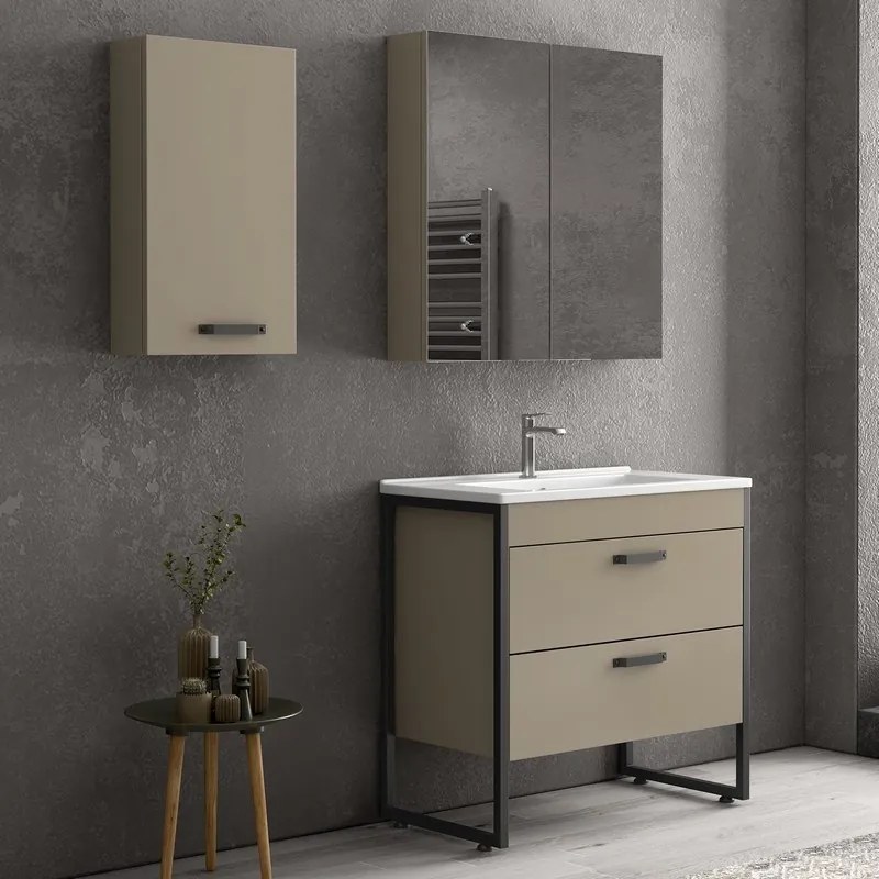 Mobile bagno con struttura metallica nera 85cm IKOS-85 - KAMALU