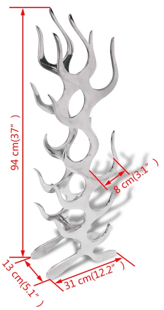 Cremagliera a forma di fiamma 9 bottiglie in alluminio argento