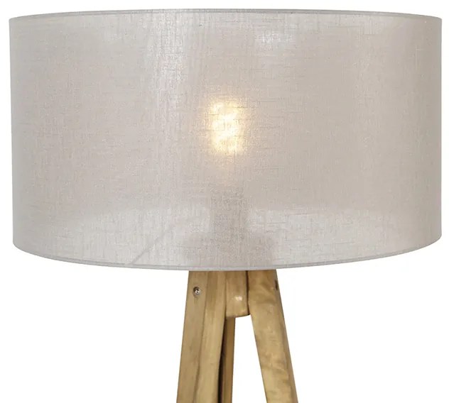 Lampada da terra treppiede rustica legno vintage con paralume tortora 50 cm - Tripod Classic