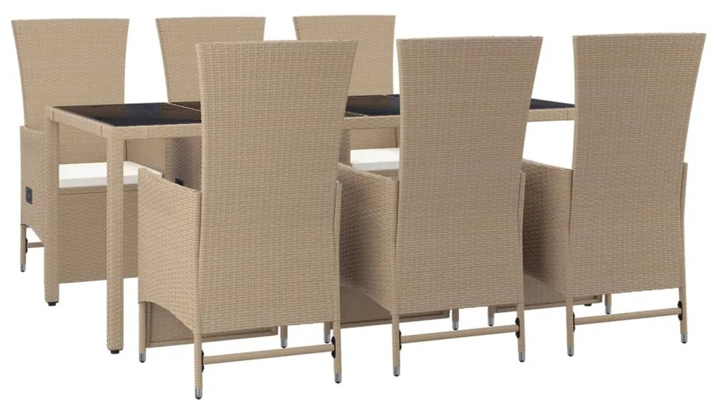 Set da pranzo da giardino 7 pz con cuscini beige in polyrattan