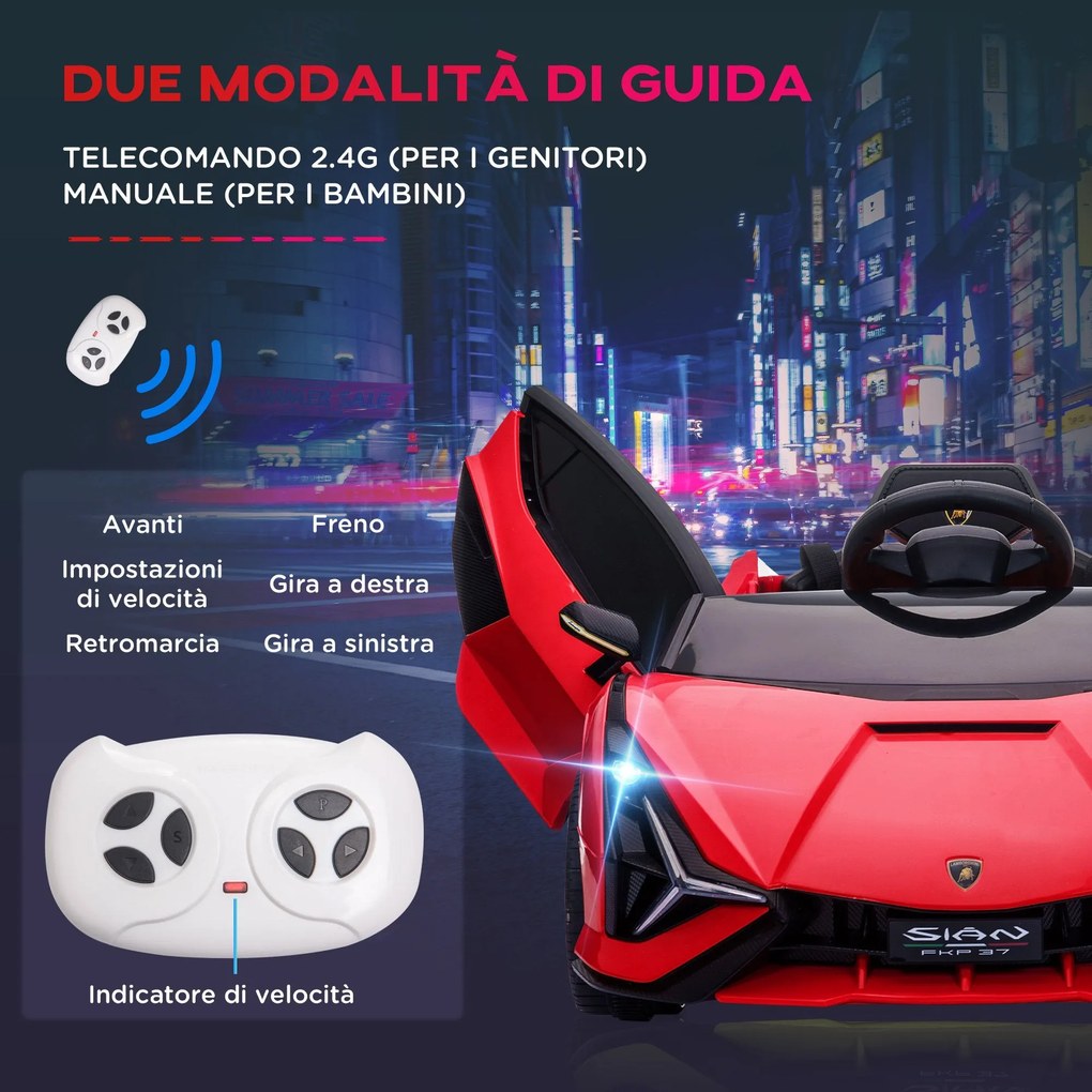 Macchina Elettrica per Bambini 12V con Licenza Lamborghini Sian FKP 37 Rossa...