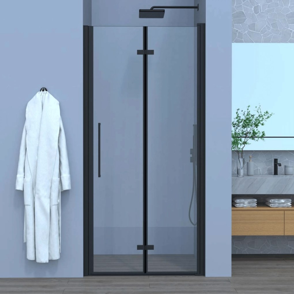 Box Doccia a Soffietto 70 Cm Feridras "Royal" Nero Opaco/Vetro Trasparente