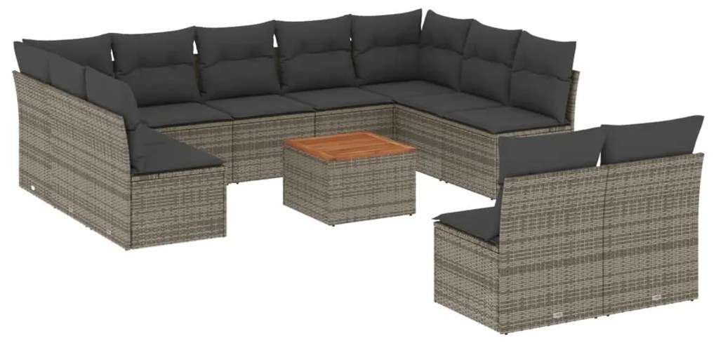 Set divani da giardino 12 pz con cuscini grigio in polyrattan