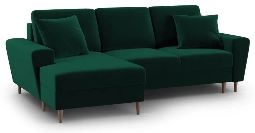 Divano angolare verde allungabile e con contenitore (con penisola a sinistra/con chaise lounge) con rivestimento in velluto Kyoto – Cosmopolitan Design