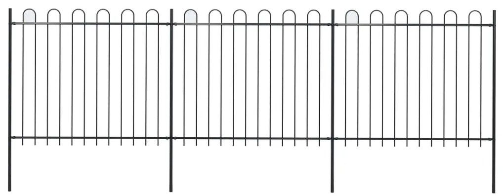 Recinzione Giardino Con Punta Tonda İn Acciaio 5,1x1,5m Nera /