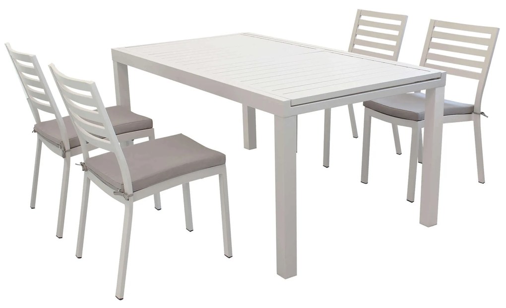 DEXTER - set tavolo in alluminio cm 160/240 x 90 x 75 h con 4 sedie Dexter