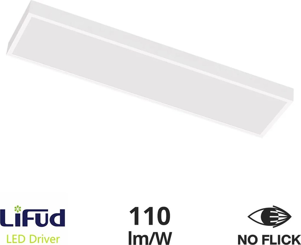 Plafoniera LED 120x30 40W IP40 No-Flickering - LIFUD Driver Colore Bianco Naturale 4.000K