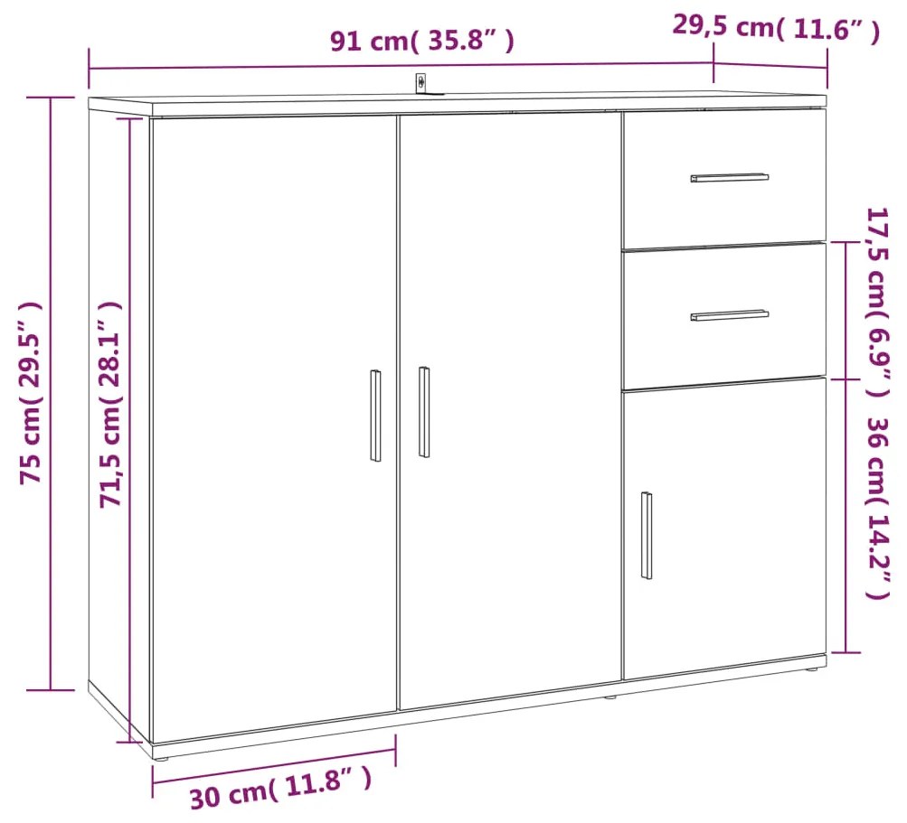 Credenza Grigio Sonoma 91x29,5x75 cm in Legno Multistrato